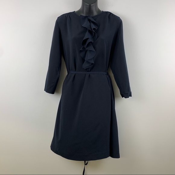 Armani Exchange Ruffle Front Dress in Dark Blue - Picture 1 of 10
